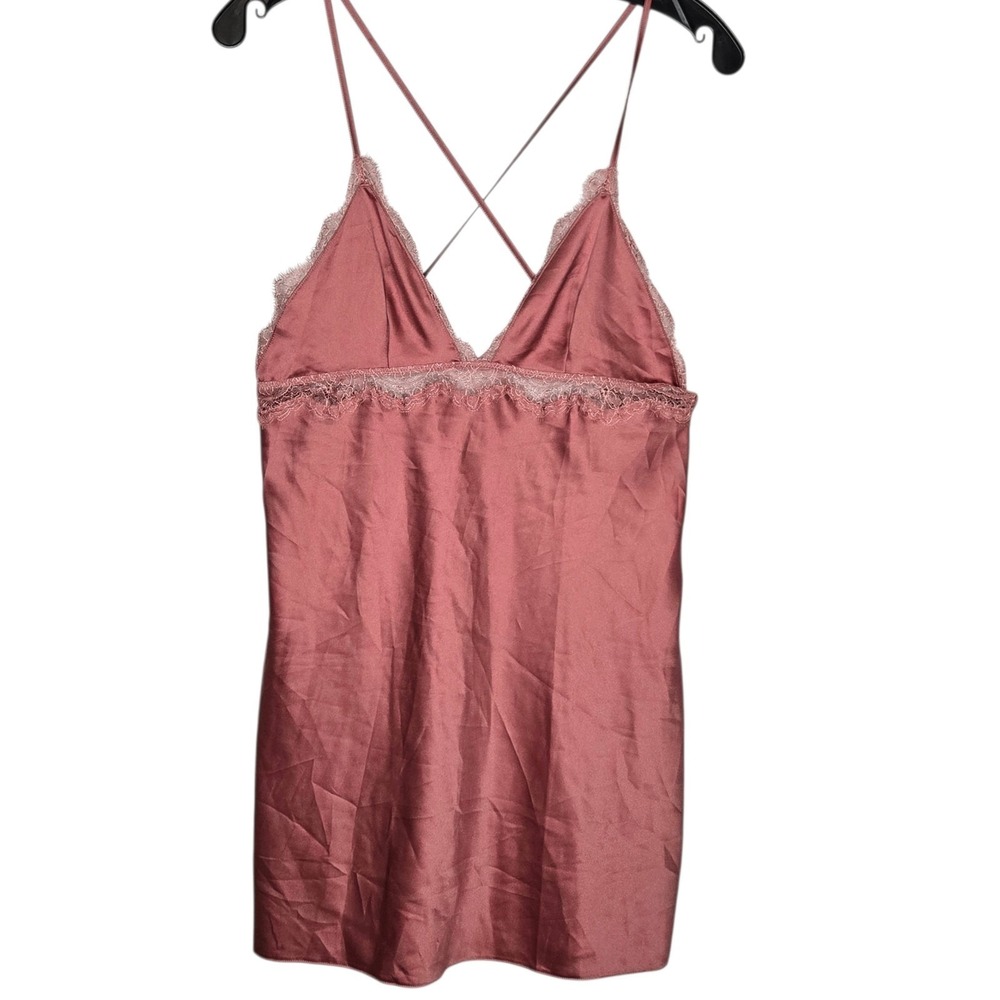 Victorias Secret Slip Dress Small Dusty Pink Satin Lace Chemise Babydoll Y2K